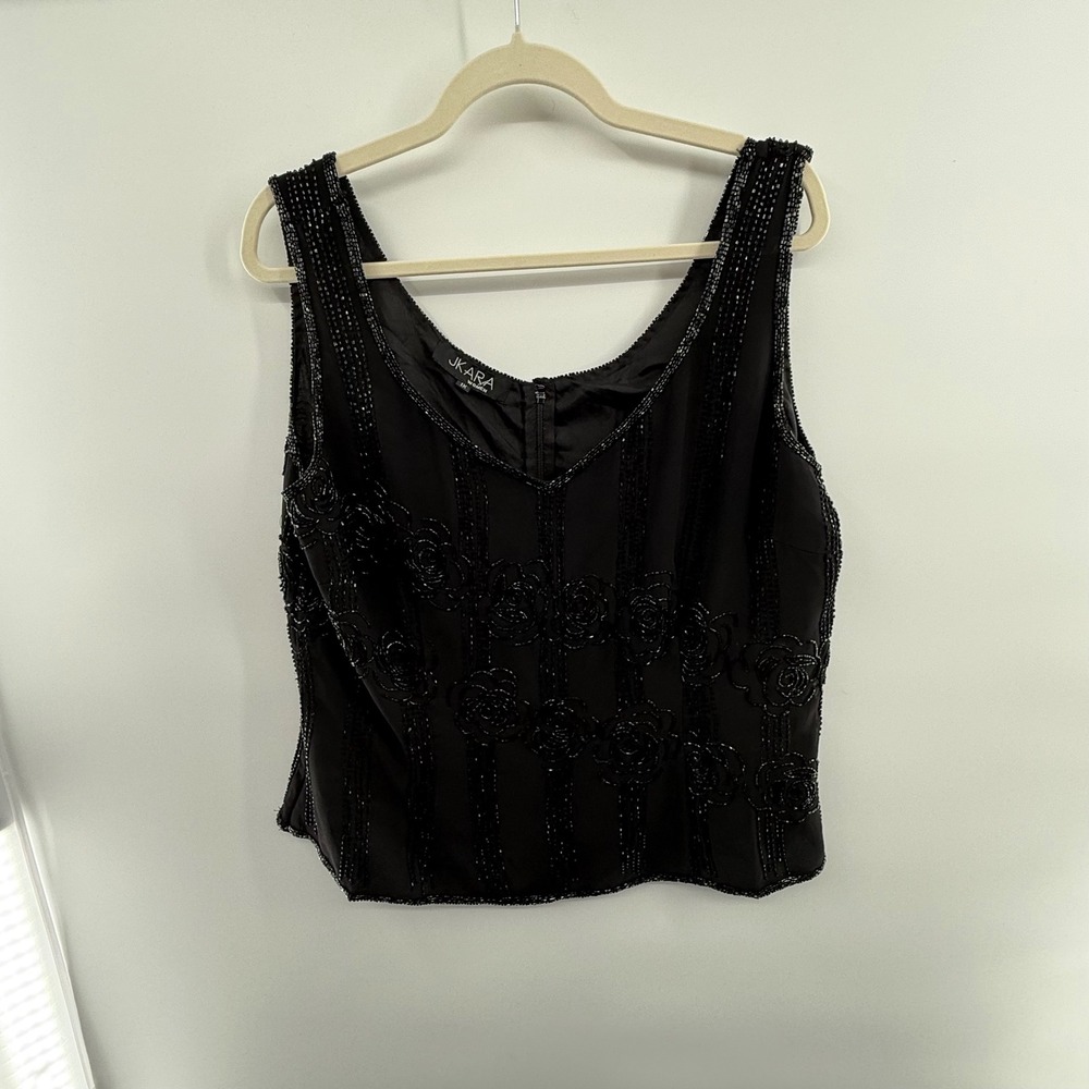 JKara Black Beaded Tank Top 1X Sleeveless Formal Evening Cocktail Plus‎ Size